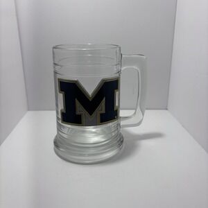 University of Michigan Wolverines Pewter Logo 5 1/2" Glass Beer Stein‎ Mug